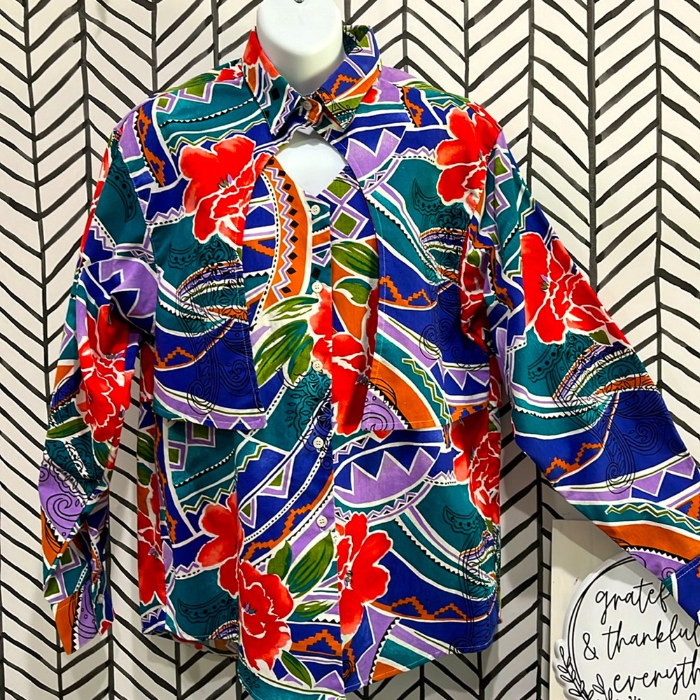 🌷3 Tops for $18 - Frontier Series Vibrant Multi-color Western Button LS, Sz.XL